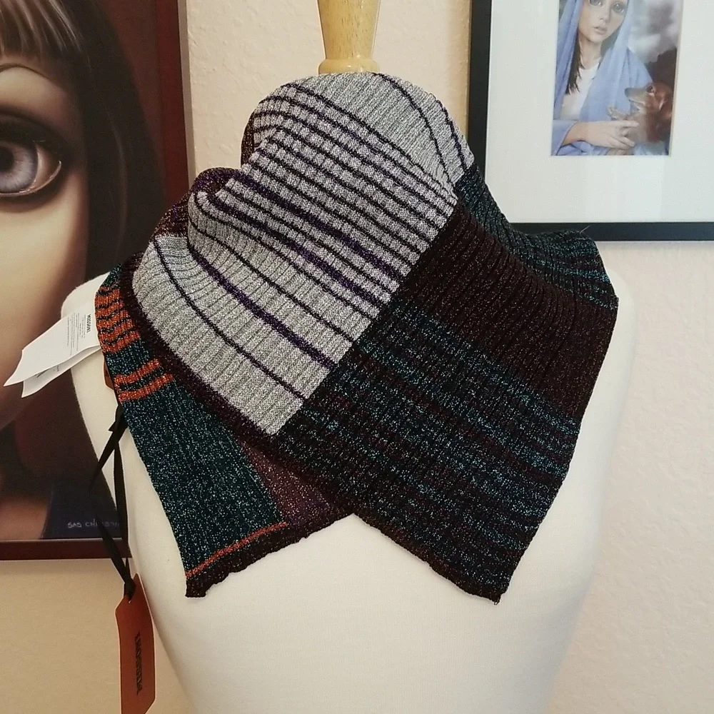 Missoni Metallic Ribbed Knit Bandana Scarf